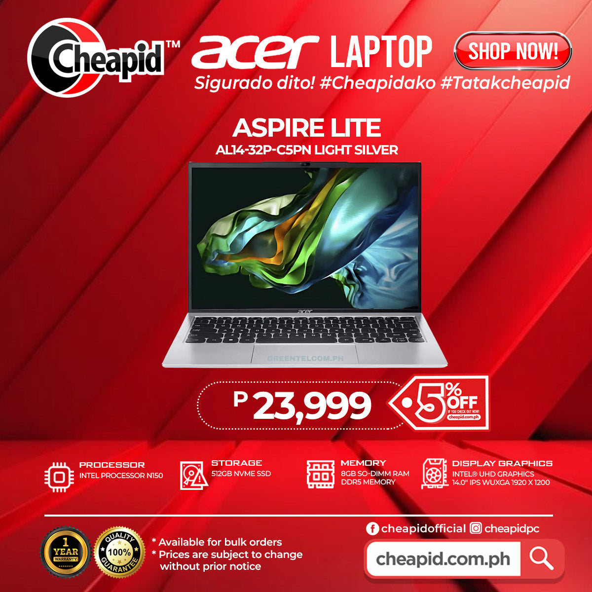 ACER ASPIRE LITE AL14-32P-C5PN Light Silver