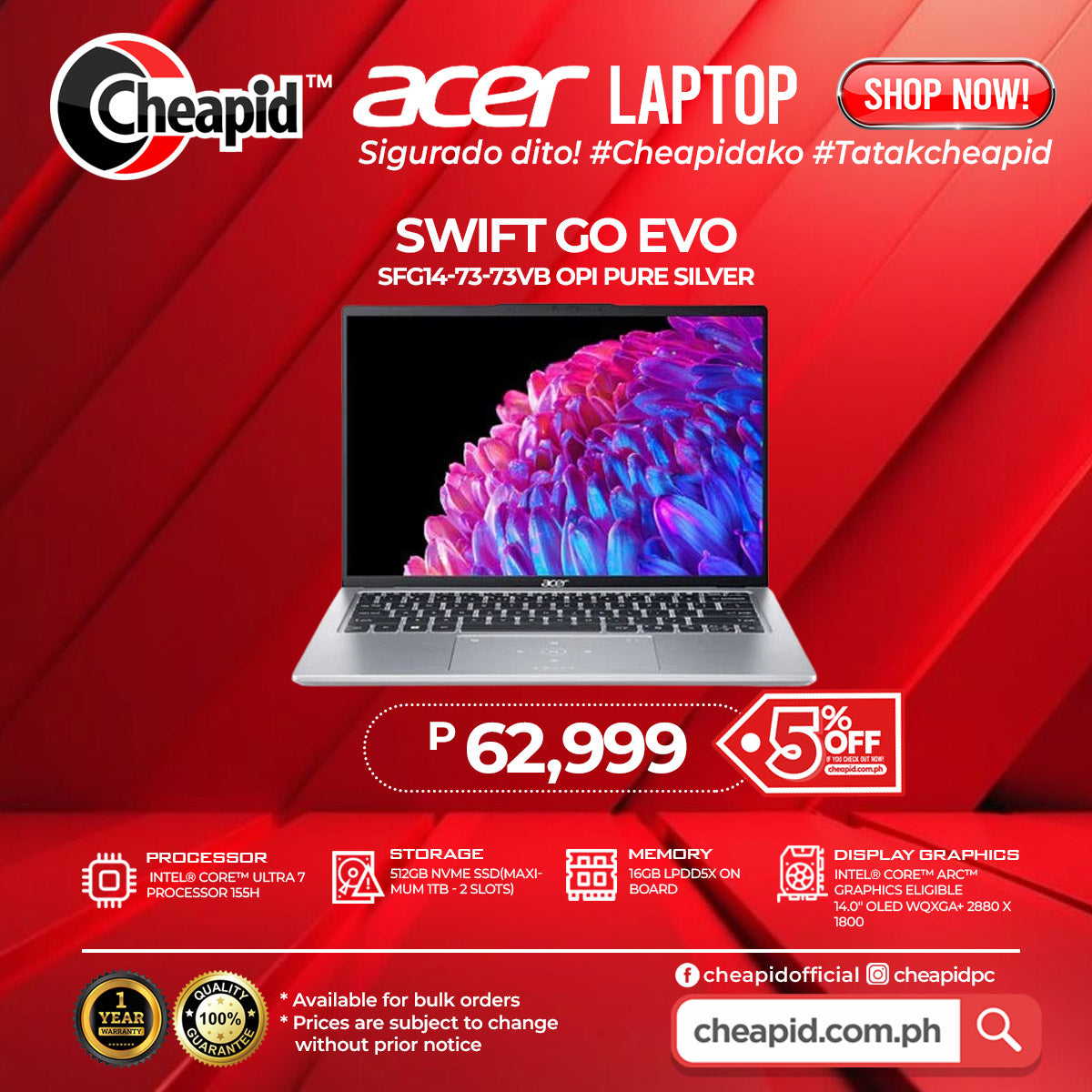 ACER SWIFT GO EVO SFG14-73-73VB OPI Pure Silver