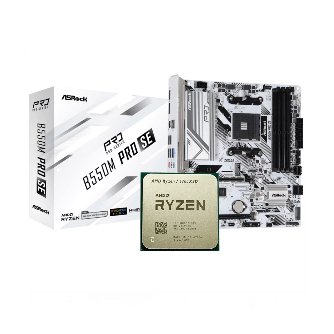 AMD RYZEN 7 5700X3D + Asrock B550M Pro SE White AM4 DDR4 (Bundle)
