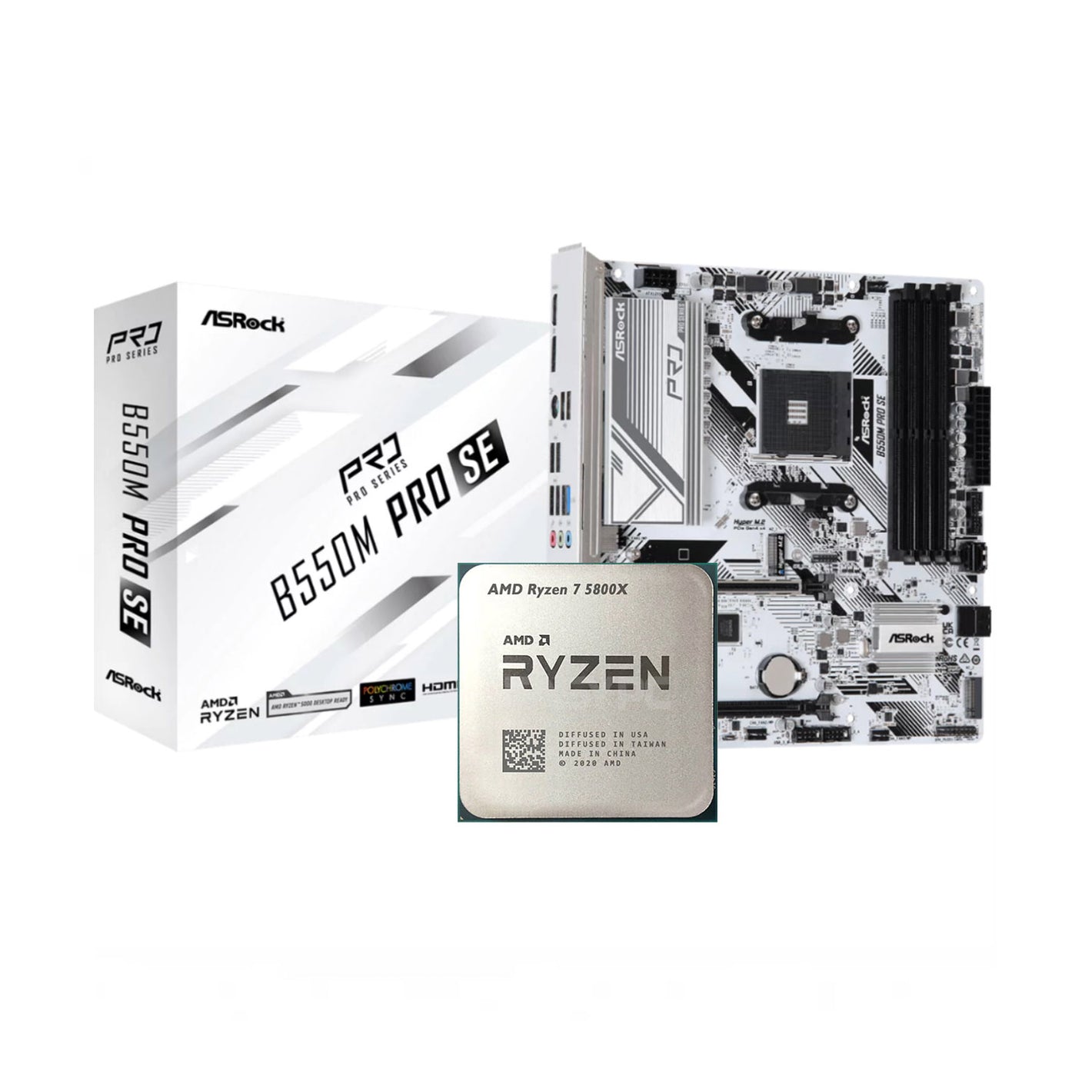 AMD RYZEN 7 5800X + Asrock B550M Pro SE White AM4 DDR4 Bundle