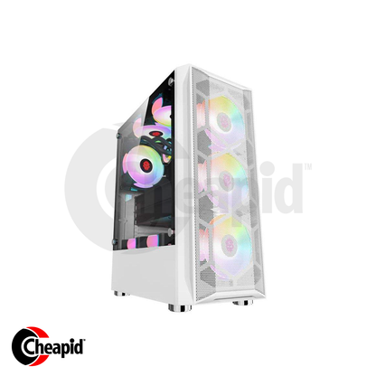 Coolman Aurora Tempered Glass w/ 3pcs RGB Fans Tower ATX White Casing