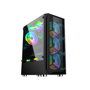 CASING Coolman Aurora Case Tempered Glass w/ 3pcs RGB Fans Black