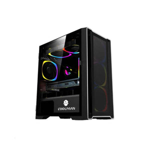 CASING Coolman Ruby Case Tempered Glass w/ 3pcs Colour Fans Black